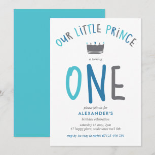 Little Prince First Birthday Blue Party Kaart