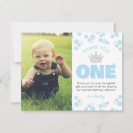 Little Prince First Birthday Light Silver Bedankkaart