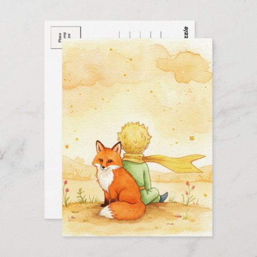 Little Prince Fox Waterverf Briefkaart (Voorkant / Achterkant)