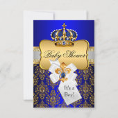 Little Prince Gold Blue Crown Baby shower Invite Kaart (Voorkant)