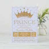 Little Prince Gold Crown Boy Birthday Invitation Kaart (Staand voorkant)