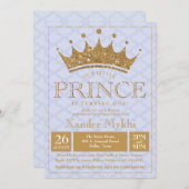 Little Prince Gold Crown Boy Birthday Invitation Kaart (Voorkant / Achterkant)