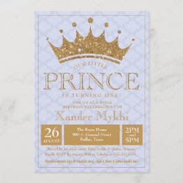 Little Prince Gold Crown Boy Birthday Invitation Kaart