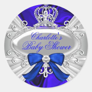 Little Prince Koninklijk Blauwe Jongen Baby Shower Ronde Sticker