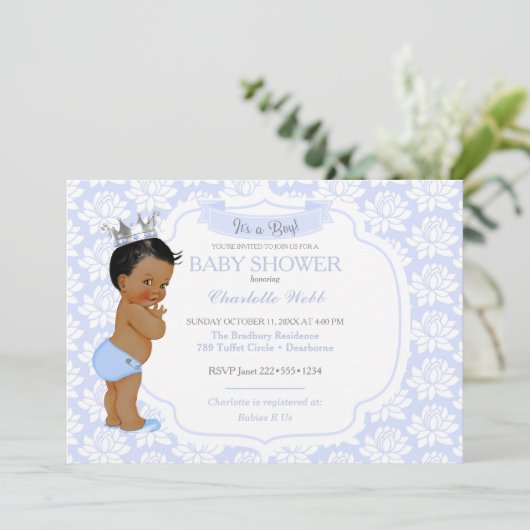 Little Prince Light Blue Silver Baby Boy Kaart (Staand voorkant)