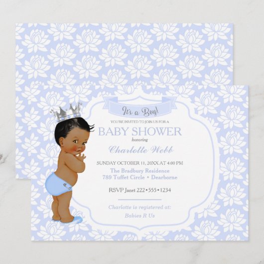 Little Prince Light Blue Silver Baby Boy Kaart (Voorkant / Achterkant)