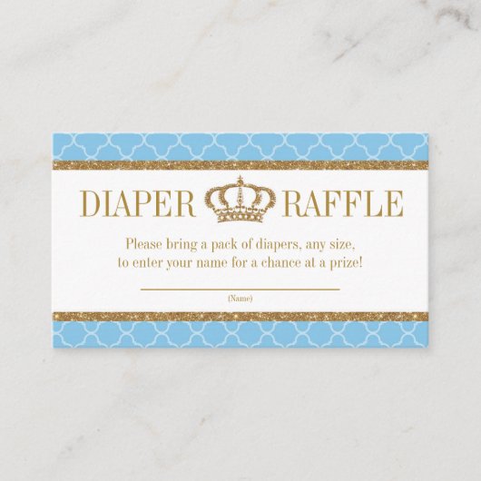 Little Prince Royal Baby Blue & Gold Diaper Raffle Informatiekaartje (Voorkant)