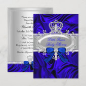 Little Prince Royal Blue Baby shower Invite Kaart (Voorkant / Achterkant)