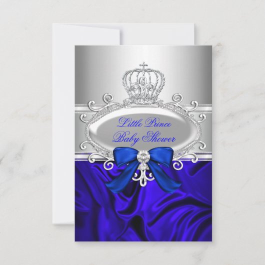 Little Prince Royal Blue Baby shower Invite Kaart (Voorkant)