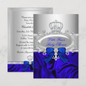 Little Prince Royal Blue Baby shower Invite Kaart (Voorkant / Achterkant)