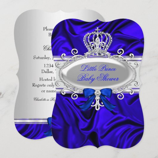 Little Prince Royal Blue Boy Baby shower 2 Kaart (Voorkant / Achterkant)