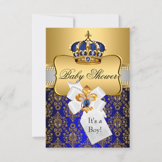 Little Prince Royal Blue Crown Baby shower Invite Kaart (Voorkant)