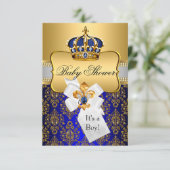 Little Prince Royal Blue Crown Baby shower Invite Kaart (Staand voorkant)