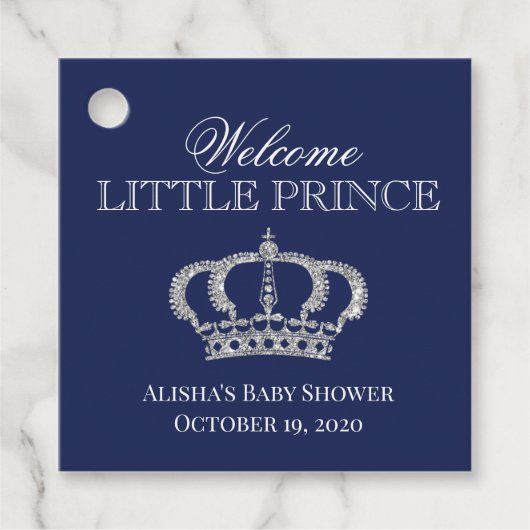 Little Prince Royal Blue en Silver Baby shower Bedankjes Labels (Voorkant)