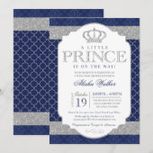 Little Prince Royal Blue en Silver Baby shower Kaart (Voorkant / Achterkant)