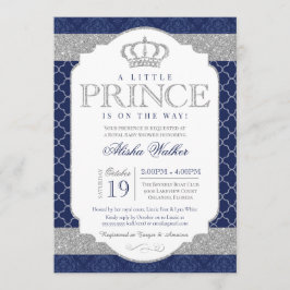 Little Prince Royal Blue en Silver Baby shower Kaart