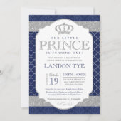 Little Prince Royal Blue en Silver Boys Birthday Kaart (Voorkant)