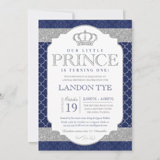 Little Prince Royal Blue en Silver Boys Birthday Kaart (Voorkant)
