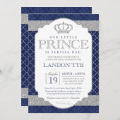 Little Prince Royal Blue en Silver Boys Birthday Kaart (Voorkant / Achterkant)