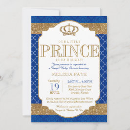 Little Prince Royal Blue Gold Baby shower Kaart