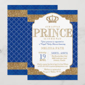 Little Prince Royal Blue Gold Baby shower Kaart (Voorkant / Achterkant)