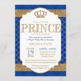 Little Prince Royal Blue Gold Baby shower Kaart