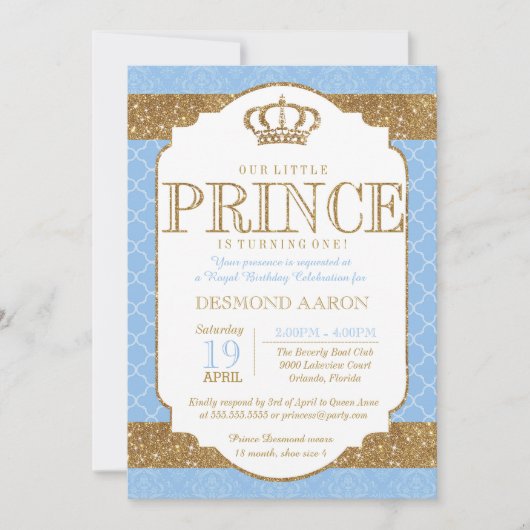Little Prince Royal Blue Gold Birthday Kaart (Voorkant)