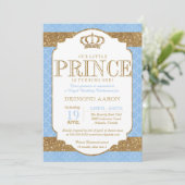 Little Prince Royal Blue Gold Birthday Kaart (Staand voorkant)