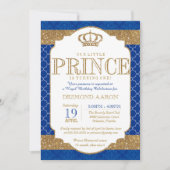 Little Prince Royal Blue Gold Birthday of Shower Kaart (Voorkant)
