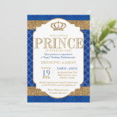 Little Prince Royal Blue Gold Birthday of Shower Kaart (Staand voorkant)
