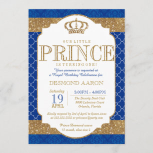 Little Prince Royal Blue Gold Birthday of Shower Kaart