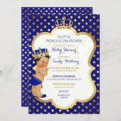 Little Prince Royal Blue & Gold Dot Crown Kaart (Voorkant / Achterkant)