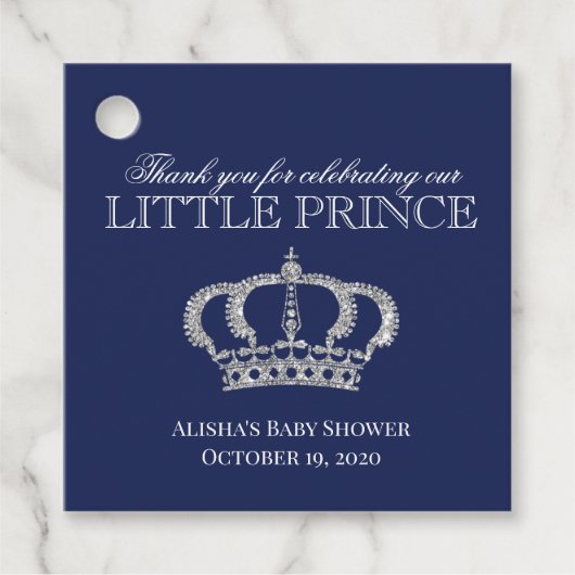 Little Prince Royal Blue Silver Shower Dank u Bedankjes Labels (Voorkant)