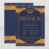 Little Prince Royal Navy Blue Gold Baby shower Kaart (Voorkant / Achterkant)