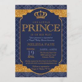 Little Prince Royal Navy Blue Gold Baby shower Kaart