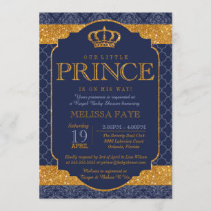 Little Prince Royal Navy Blue Gold Baby shower Kaart
