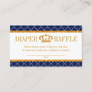 Little Prince Royal Navy Blue & Gold Diaper Raffle Informatiekaartje