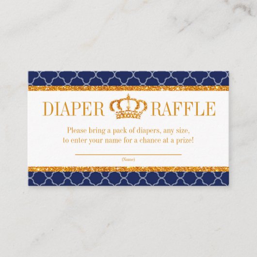 Little Prince Royal Navy Blue & Gold Diaper Raffle Informatiekaartje (Voorkant)