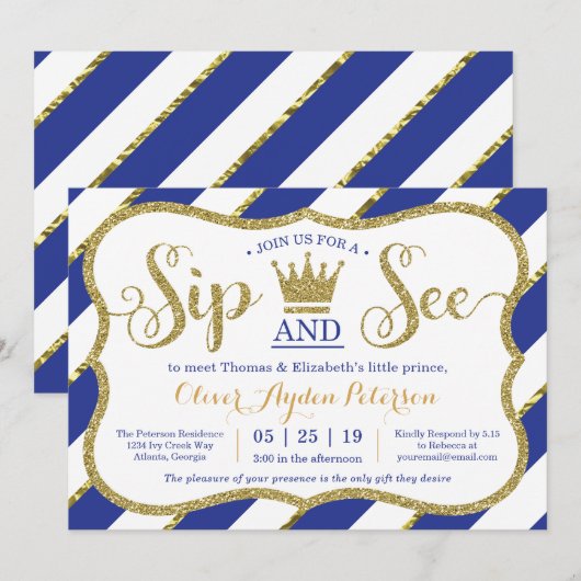 Little Prince Sip en zie Baby shower uitnodiging (Voorkant / Achterkant)