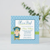 Little Prince Throne Polka Dot Boy Baby shower Kaart (Staand voorkant)