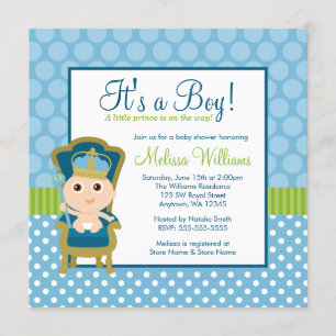 Little Prince Throne Polka Dot Boy Baby shower Kaart