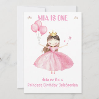 Little Princess 1st Birthday Invitation Girls 👑 Kaart