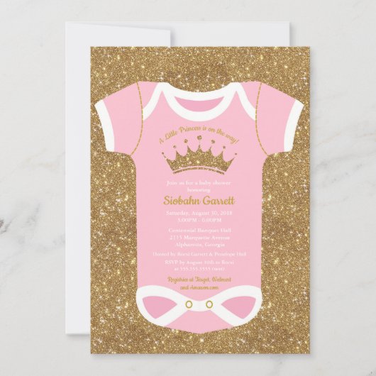 Little Princess Baby Bodysuit Douche Uitnodiging (Voorkant)