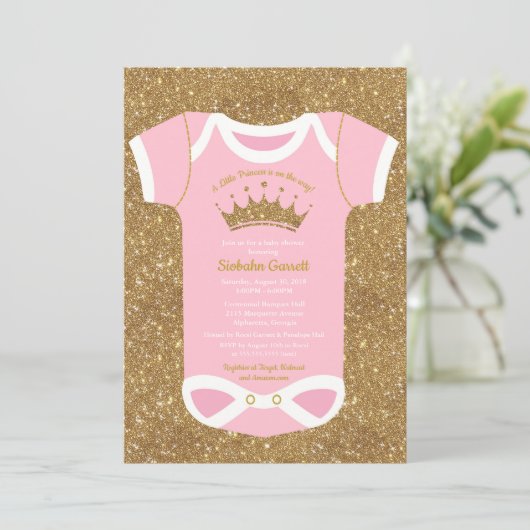 Little Princess Baby Bodysuit Douche Uitnodiging (Staand voorkant)