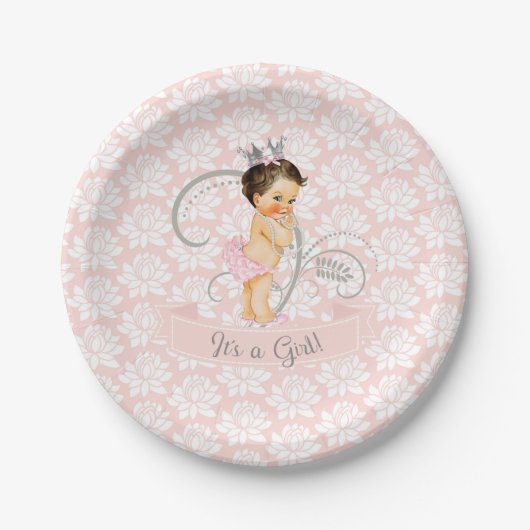 Little Princess Baby Girl Blush Pink & Silver Papieren Bordje (Voorkant)