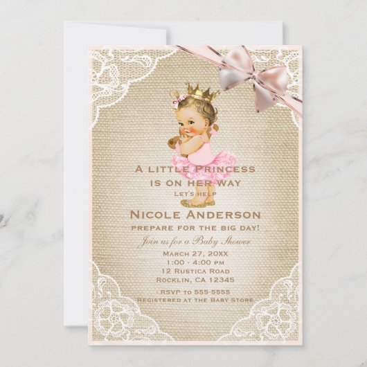 Little Princess  Baby Girl Rustiek Douche Kaart (Voorkant)