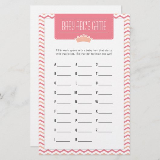 Little Princess Baby shower ABCs Game (Voorkant / Achterkant)