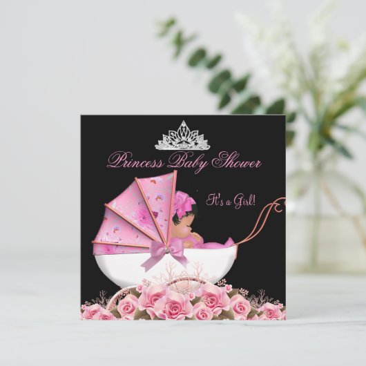 Little Princess Baby shower Baby Girl Pink Rose 3a Kaart (Staand voorkant)