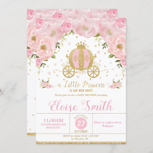 Little Princess Baby shower Carriage Pink Floral Kaart