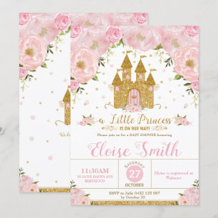 Little Princess Baby shower Castle Pink Floral Kaart